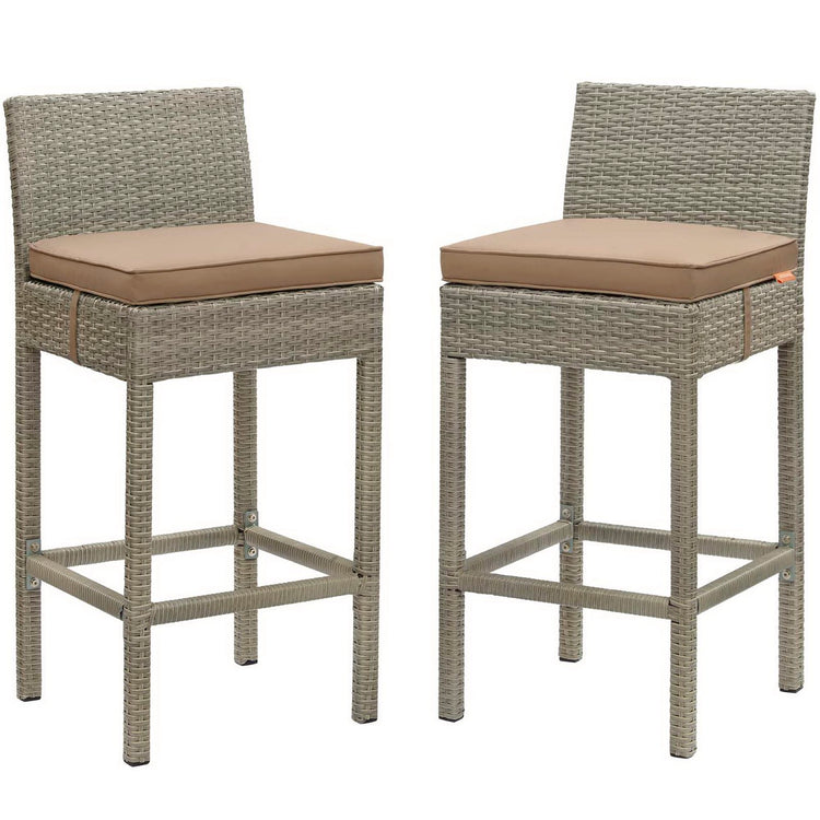 Conduit Outdoor Wicker Rattan Bar Stool Set of 2 - Light Gray Mocha