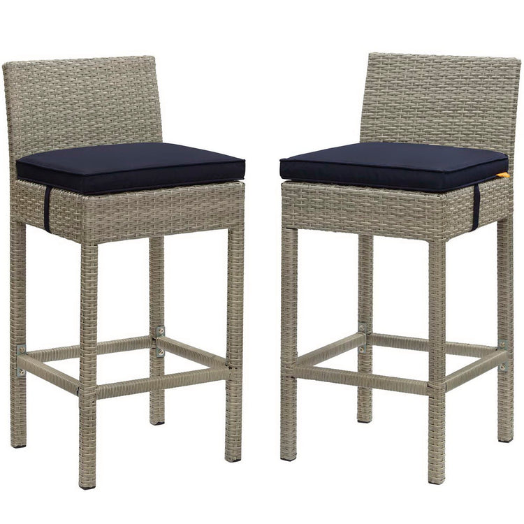 Conduit Outdoor Wicker Rattan Bar Stool Set of 2 - Light Gray Navy