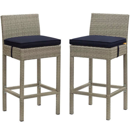 Conduit Outdoor Wicker Rattan Bar Stool Set of 2 - Light Gray Navy