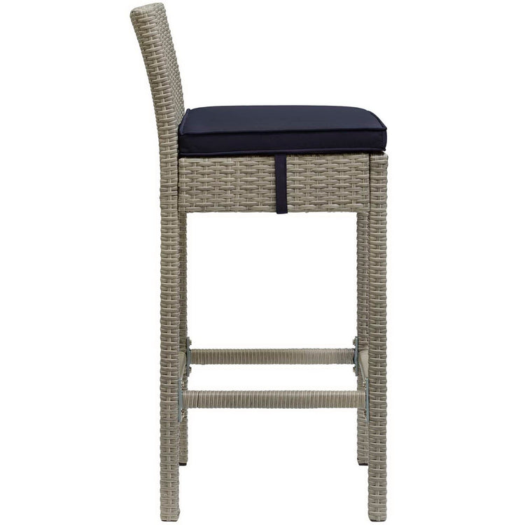 Conduit Outdoor Wicker Rattan Bar Stool Set of 2 - Light Gray Navy