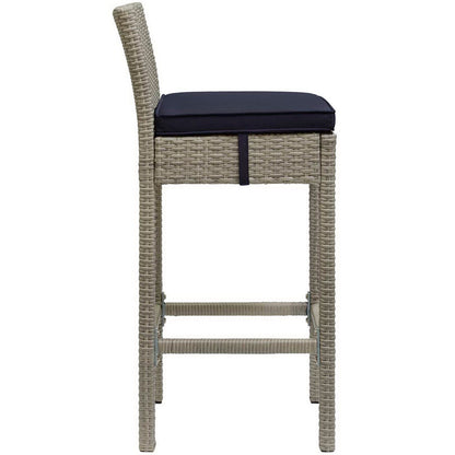 Conduit Outdoor Wicker Rattan Bar Stool Set of 2 - Light Gray Navy