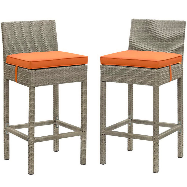 Conduit Outdoor Wicker Rattan Bar Stool Set of 2 - Light Gray Orange