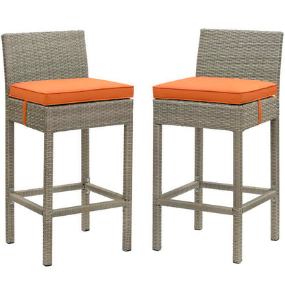 Conduit Outdoor Wicker Rattan Bar Stool Set of 2 - Light Gray Orange