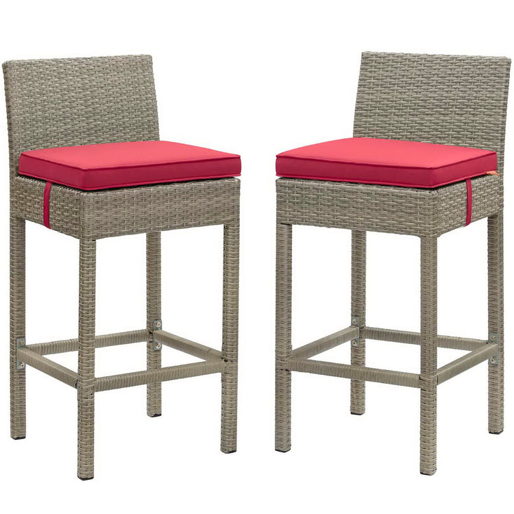 Conduit Outdoor Wicker Rattan Bar Stool Set of 2 - Light Gray Red