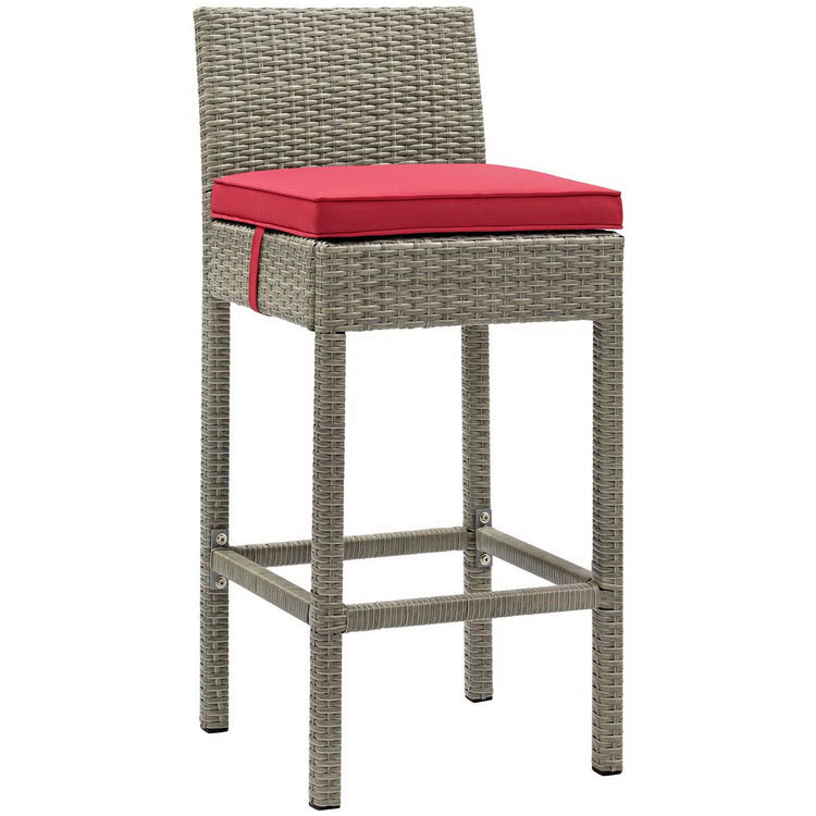 Conduit Outdoor Wicker Rattan Bar Stool Set of 2 - Light Gray Red