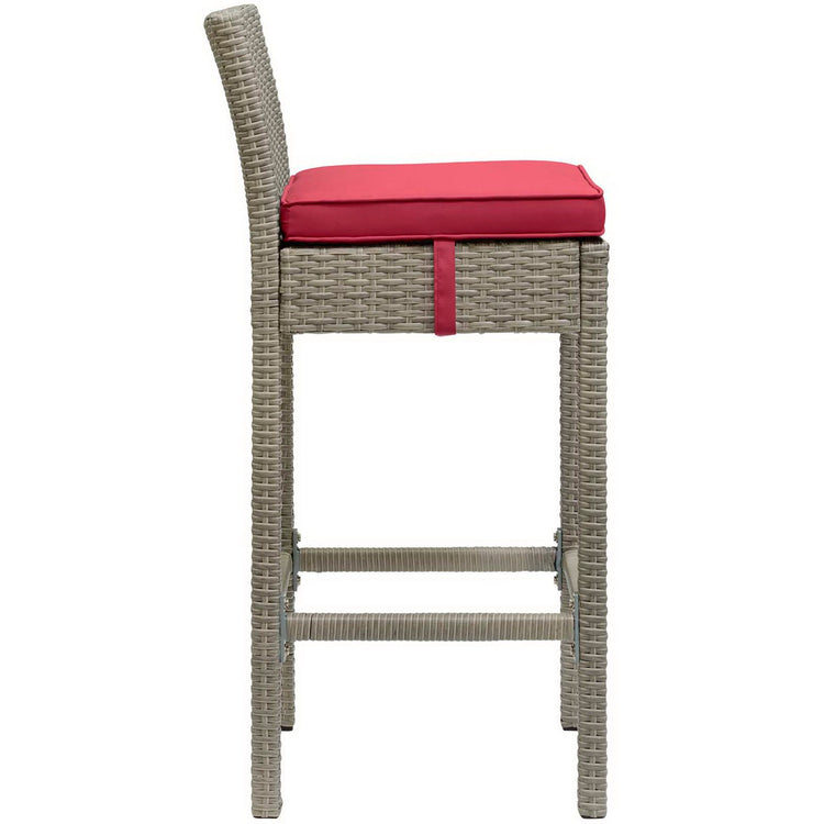 Conduit Outdoor Wicker Rattan Bar Stool Set of 2 - Light Gray Red