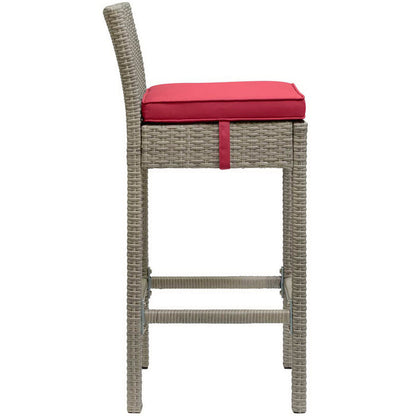 Conduit Outdoor Wicker Rattan Bar Stool Set of 2 - Light Gray Red