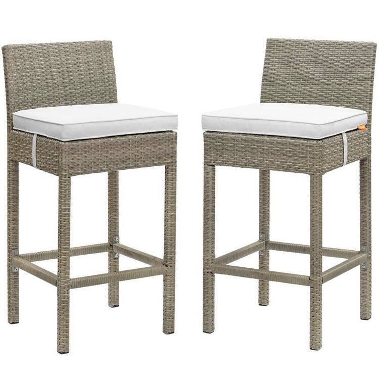 Conduit Outdoor Wicker Rattan Bar Stool Set of 2 - Light Gray White