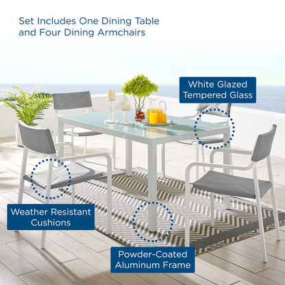 Raleigh 5 Piece Outdoor Patio Aluminum Dining Set - White Gray