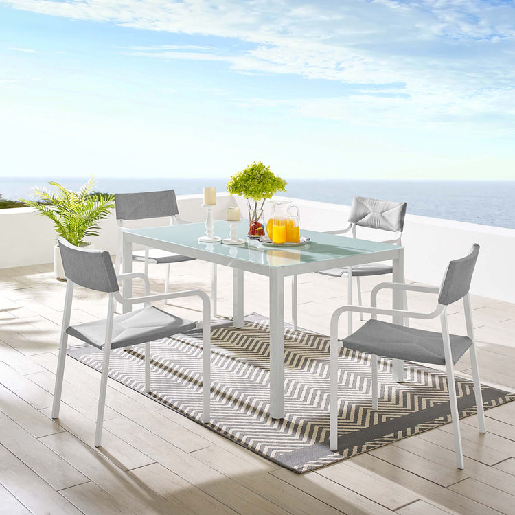Raleigh 5 Piece Outdoor Patio Aluminum Dining Set - White Gray