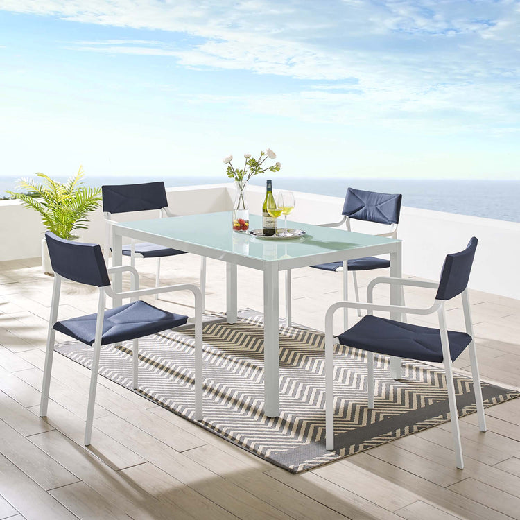 Raleigh 5 Piece Outdoor Patio Aluminum Dining Set - White Navy