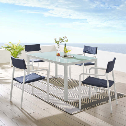Raleigh 5 Piece Outdoor Patio Aluminum Dining Set - White Navy