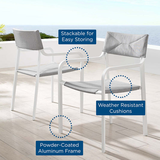 Raleigh Outdoor Patio Aluminum Armchair Set of 2 - White Gray