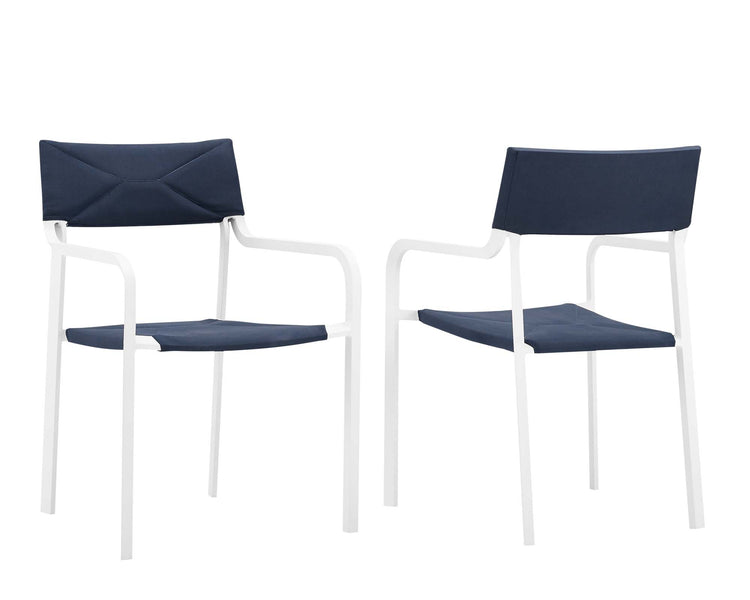 Raleigh Outdoor Patio Aluminum Armchair Set of 2 - White Navy