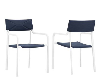 Raleigh Outdoor Patio Aluminum Armchair Set of 2 - White Navy