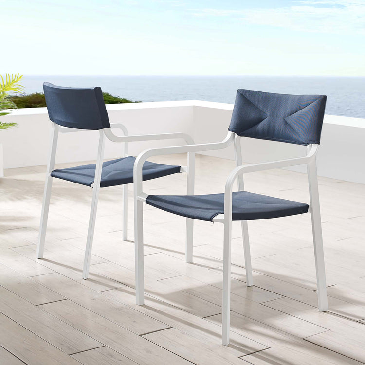 Raleigh Outdoor Patio Aluminum Armchair Set of 2 - White Navy