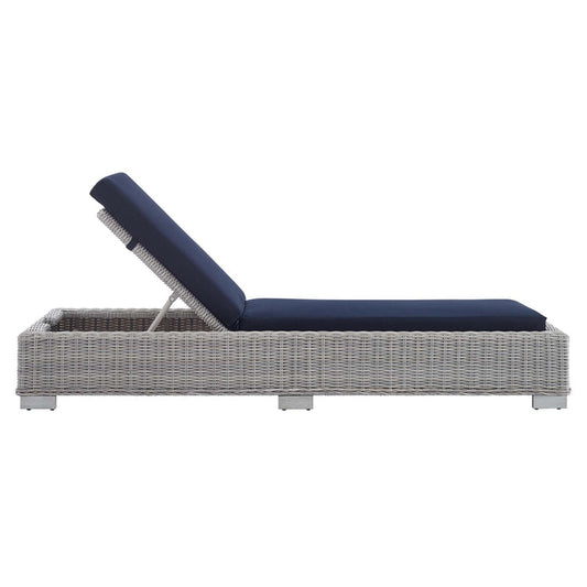Conway Sunbrella® Outdoor Patio Wicker Rattan Chaise Lounge - Light Gray Navy