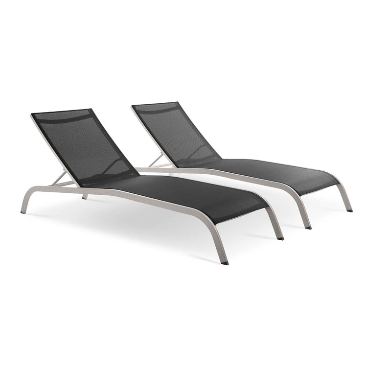 Savannah Outdoor Patio Mesh Chaise Lounge Set of 2 - Black