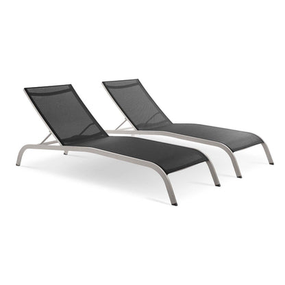 Savannah Outdoor Patio Mesh Chaise Lounge Set of 2 - Black