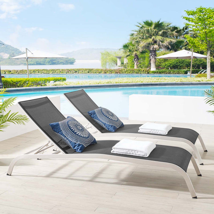 Savannah Outdoor Patio Mesh Chaise Lounge Set of 2 - Black