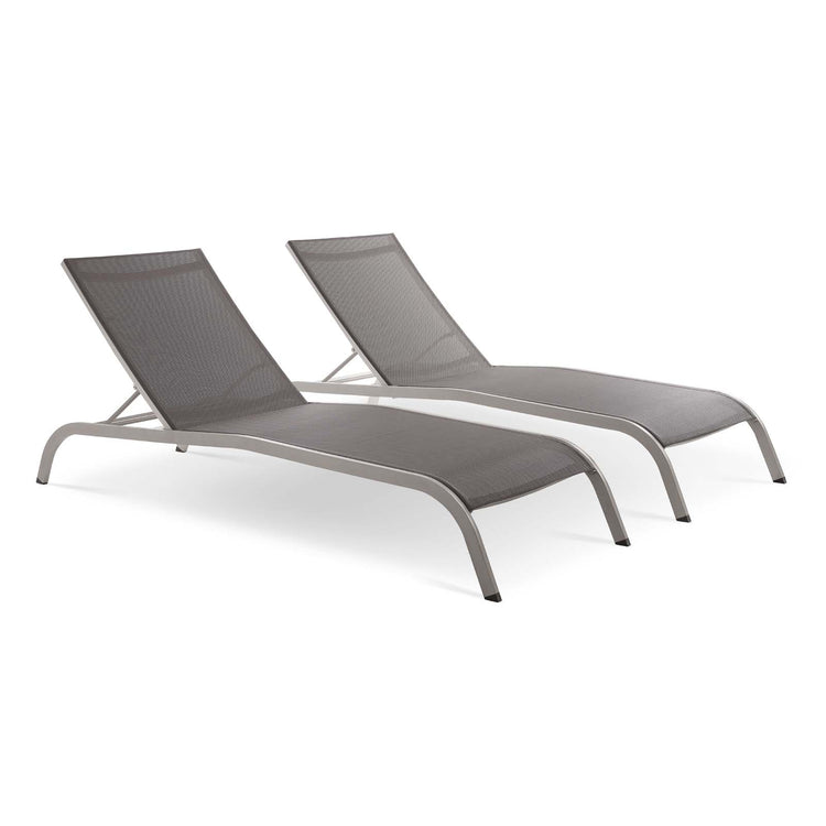 Savannah Outdoor Patio Mesh Chaise Lounge Set of 2 - Gray