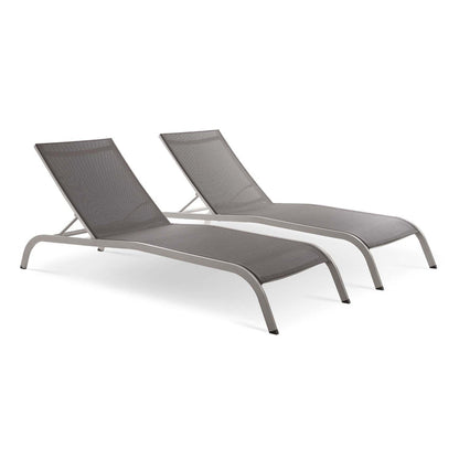 Savannah Outdoor Patio Mesh Chaise Lounge Set of 2 - Gray