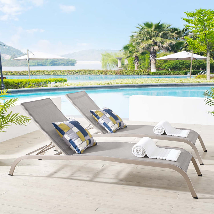 Savannah Outdoor Patio Mesh Chaise Lounge Set of 2 - Gray