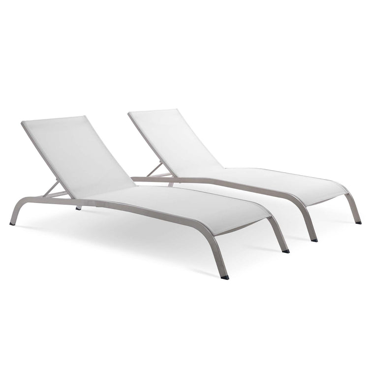 Savannah Outdoor Patio Mesh Chaise Lounge Set of 2 - White
