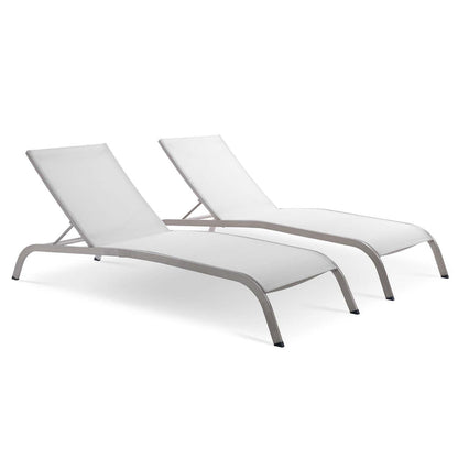 Savannah Outdoor Patio Mesh Chaise Lounge Set of 2 - White