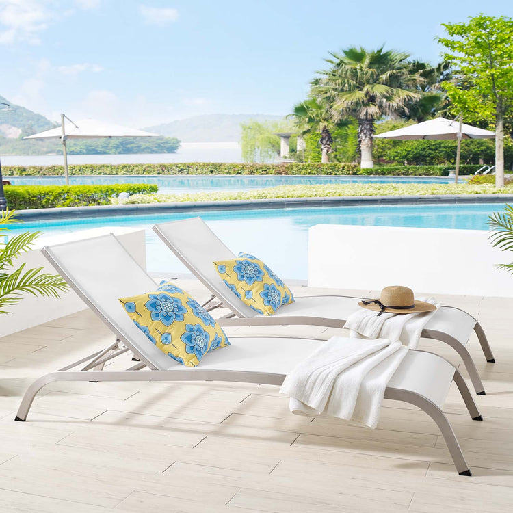 Savannah Outdoor Patio Mesh Chaise Lounge Set of 2 - White