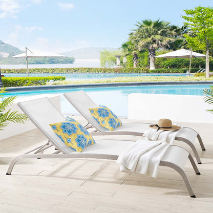 Savannah Outdoor Patio Mesh Chaise Lounge Set of 2 - White