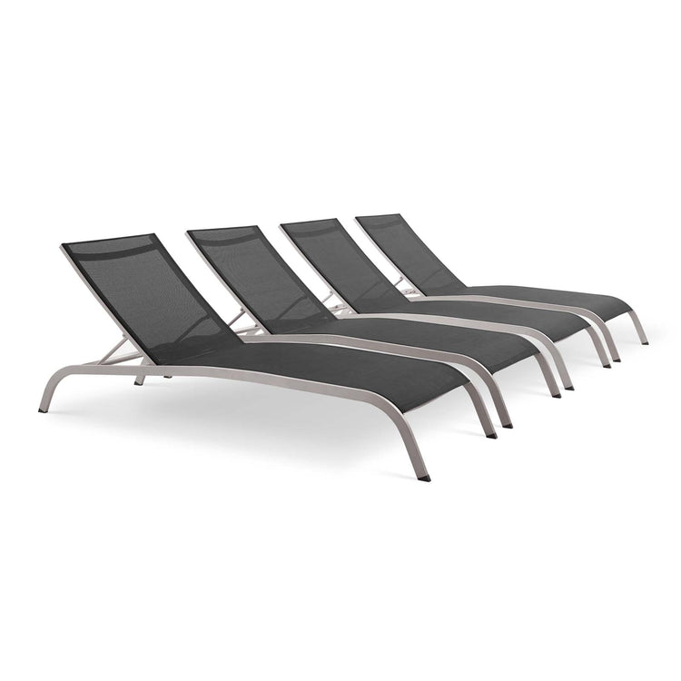 Savannah Outdoor Patio Mesh Chaise Lounge Set of 4 - Black