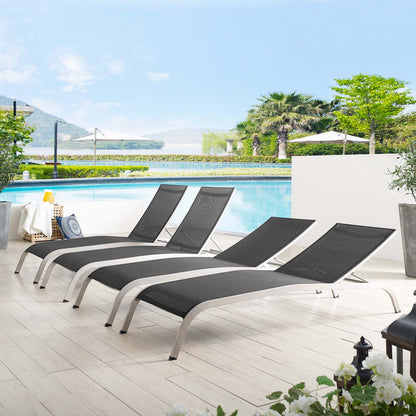 Savannah Outdoor Patio Mesh Chaise Lounge Set of 4 - Black