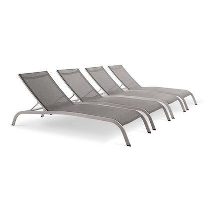 Savannah Outdoor Patio Mesh Chaise Lounge Set of 4 - Gray