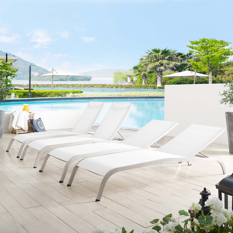 Savannah Outdoor Patio Mesh Chaise Lounge Set of 4 - White