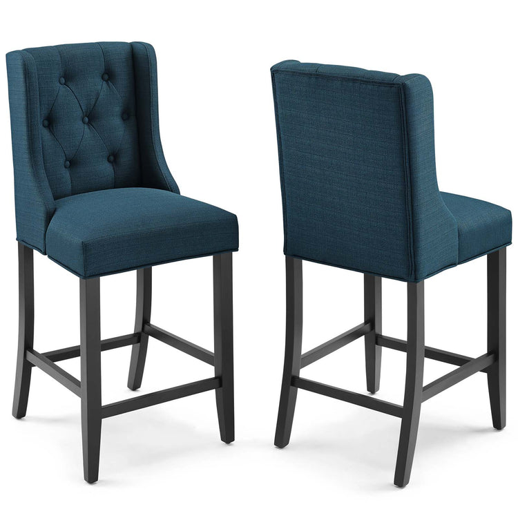 Baronet Upholstered Fabric Counter Bar Stool Set of 2 - Azure