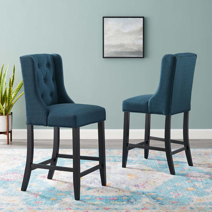 Baronet Upholstered Fabric Counter Bar Stool Set of 2 - Azure