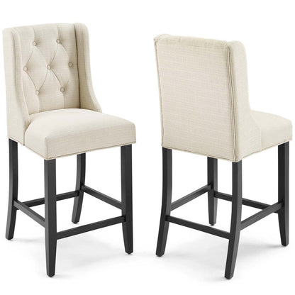 Baronet Upholstered Fabric Counter Bar Stool Set of 2 - Beige