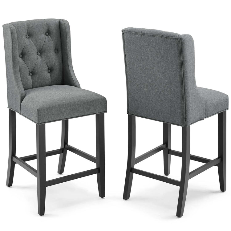 Baronet Upholstered Fabric Counter Bar Stool Set of 2 - Gray