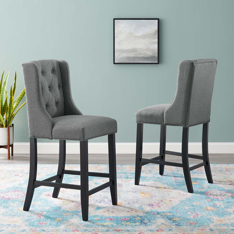 Baronet Upholstered Fabric Counter Bar Stool Set of 2 - Gray