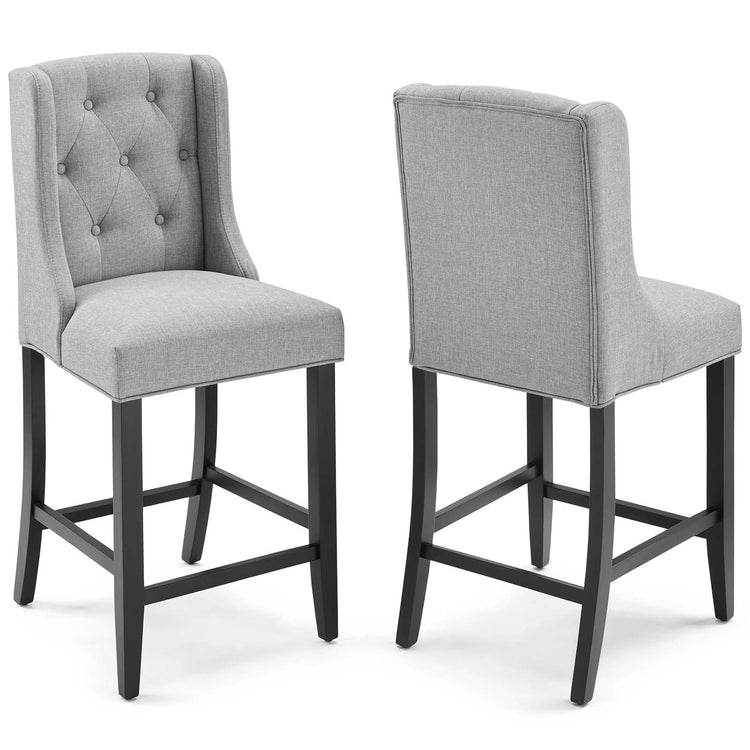 Baronet Upholstered Fabric Counter Bar Stool Set of 2 - Light Gray