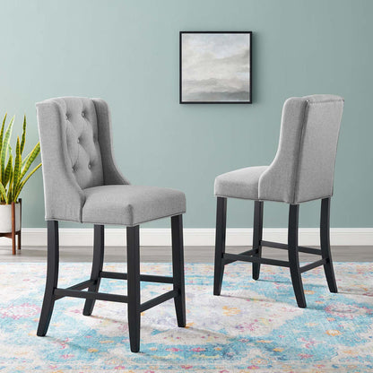 Baronet Upholstered Fabric Counter Bar Stool Set of 2 - Light Gray