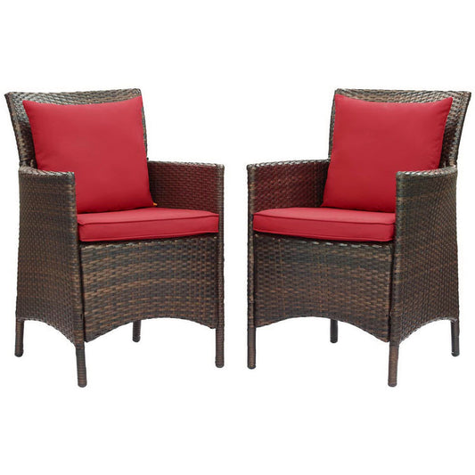 Conduit Outdoor Patio Wicker Rattan Dining Armchair Set of 2 - Brown Red