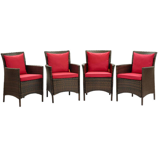 Conduit Outdoor Patio Wicker Rattan Dining Armchair Set of 4 - Brown Red