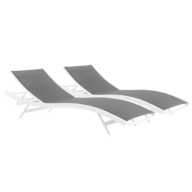 Glimpse Outdoor Patio Mesh Chaise Lounge Set of 2 - White Gray