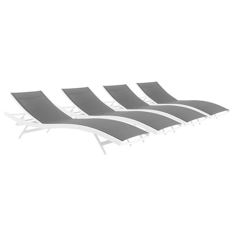 Glimpse Outdoor Patio Mesh Chaise Lounge Set of 4 - White Gray