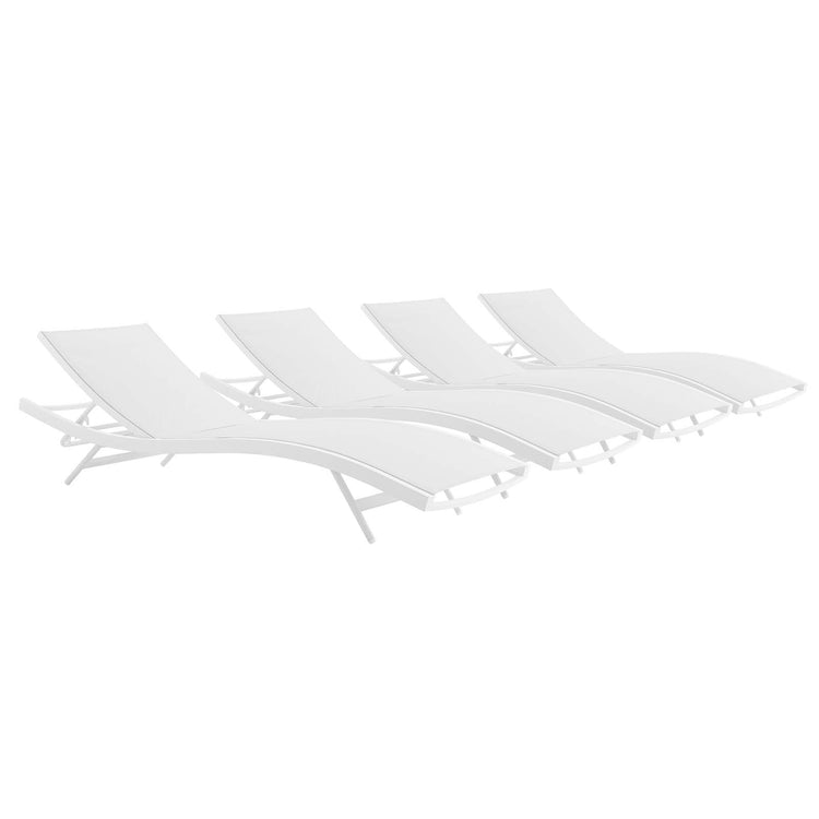 Glimpse Outdoor Patio Mesh Chaise Lounge Set of 4 - White White