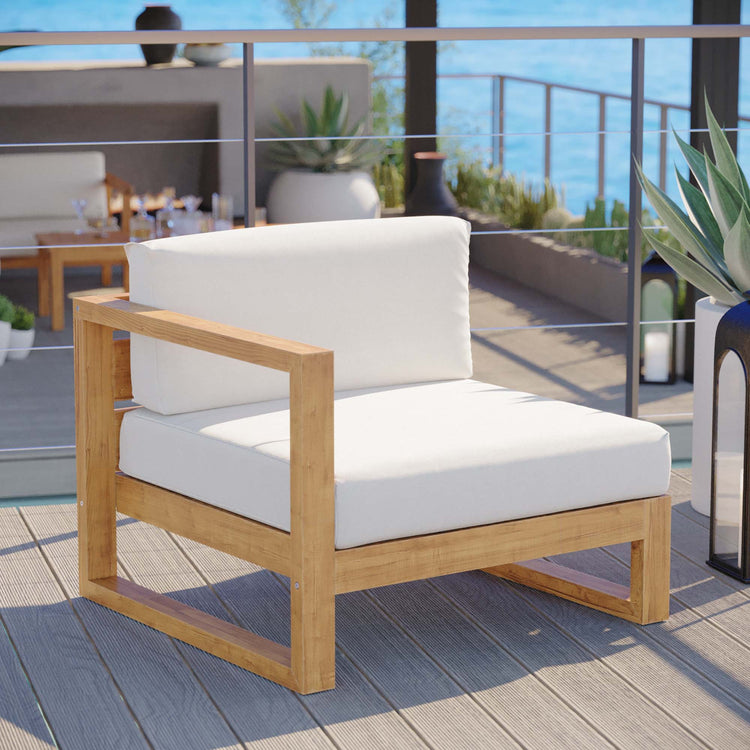 Upland Outdoor Patio Teak Wood Left-Arm Chair - Natural White