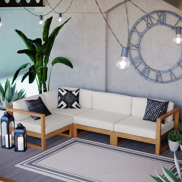 Upland 4-Piece Outdoor Patio Teak Wood Sectional Sofa Set - Natural White