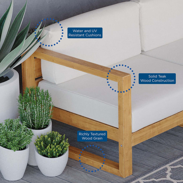 Upland 4-Piece Outdoor Patio Teak Wood Furniture Set - Natural White